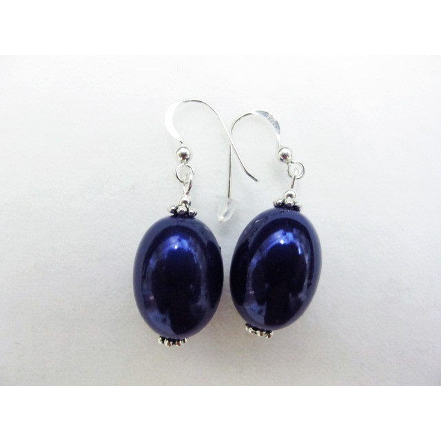 Large Olive Earrings in Dark Blue