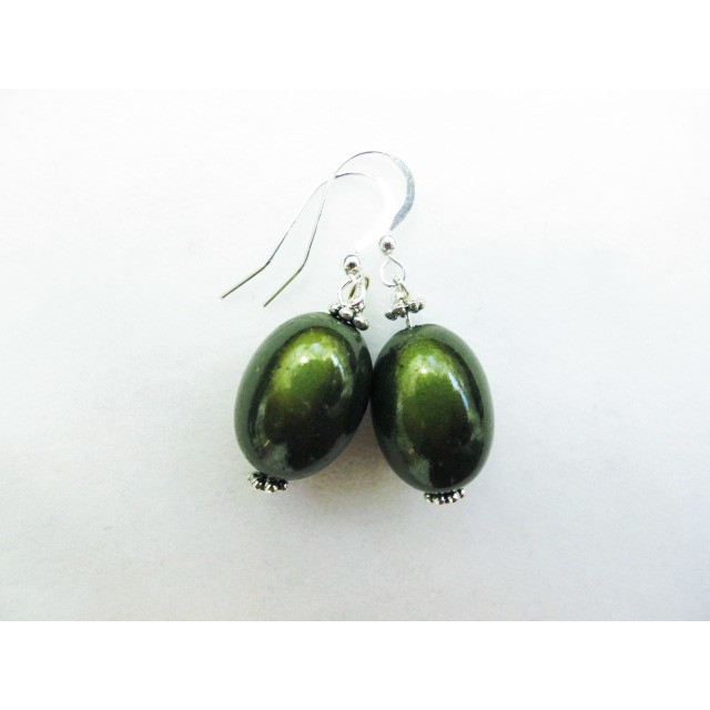 Large Olive Earrings in Moss Green